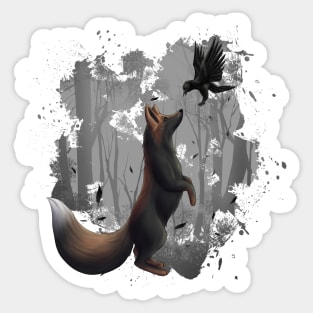 Crossfox fox crow raven forest Sticker